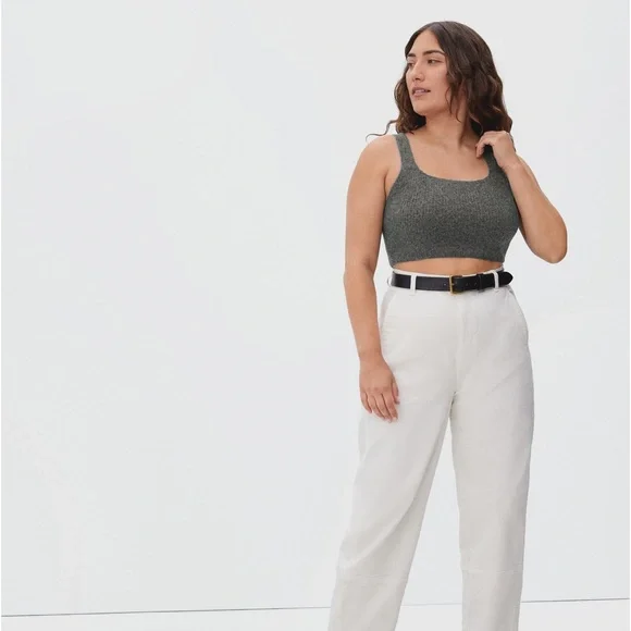 Everlane Cozy Stretch Crop Tank Top Ribbed Wool/Yak/Nylon Dark Grey M NWT - Picture 2 of 12